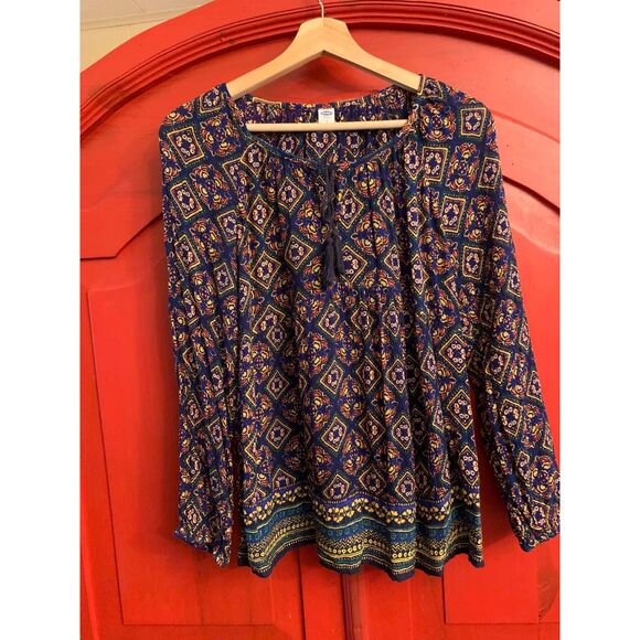Old Navy Sze Small Boho Hippie Chick Tunic Style Shirt Top Blouse Shirt Navy EUC - Picture 1 of 3